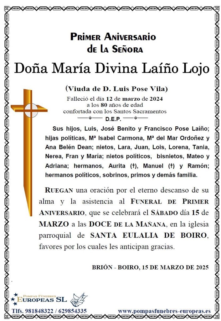 Doña María Divina Laíño Lojo (15/03/2025)