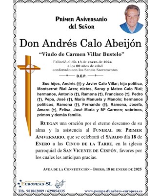 Don Andrés Calo Abeijón (18/01/2025)