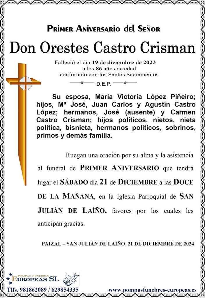 Don Orestes Castro Crisman (21/12/2024)