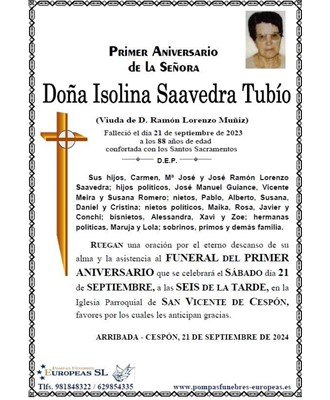 Doña Isolina Saavedra Tubío (21/09/2024)