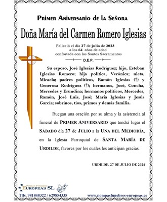 Doña Mª del Carmen Romero Iglesias (27/07/2024)