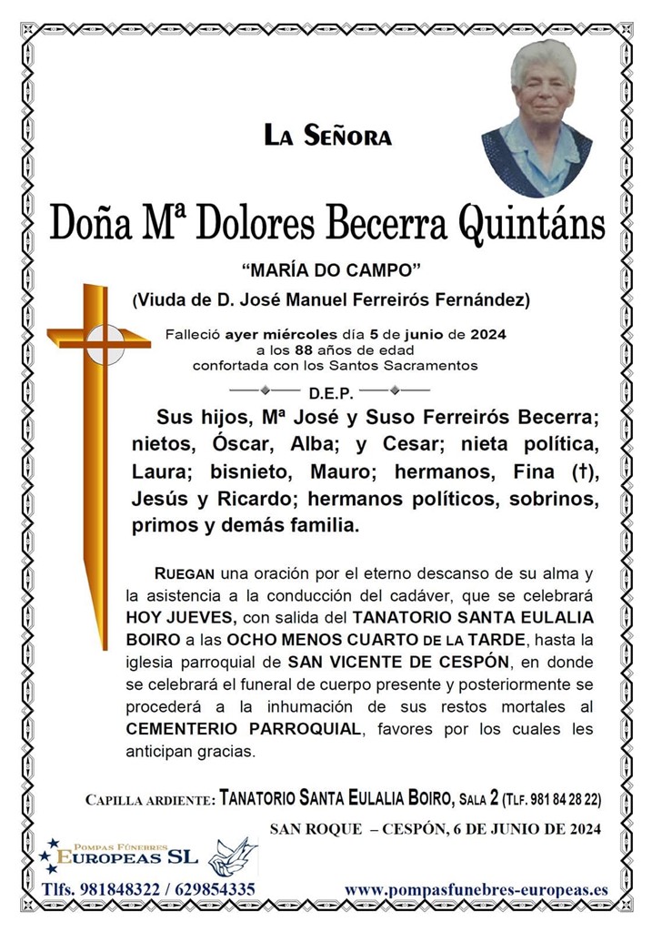 Foto principal Doña María Dolores Becerra Quintáns